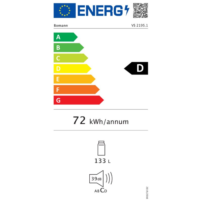 BOMANN koelkast VS 2195, edelstaal, 133 liter, energieklasse D